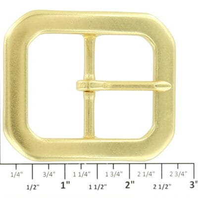 Buckleguy 1½ inch natural brass centre bar buckle with measurement diagram