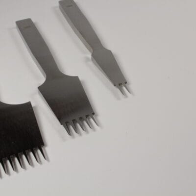 Hideout Craft French-style pricking iron set in 3.85 mm spacing including 2, 5 and 10 tooth irons