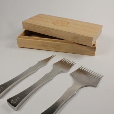 Kevin Lee 3.85mm French style pricking iron set (2, 8 and 12 tooth) with bamboo box