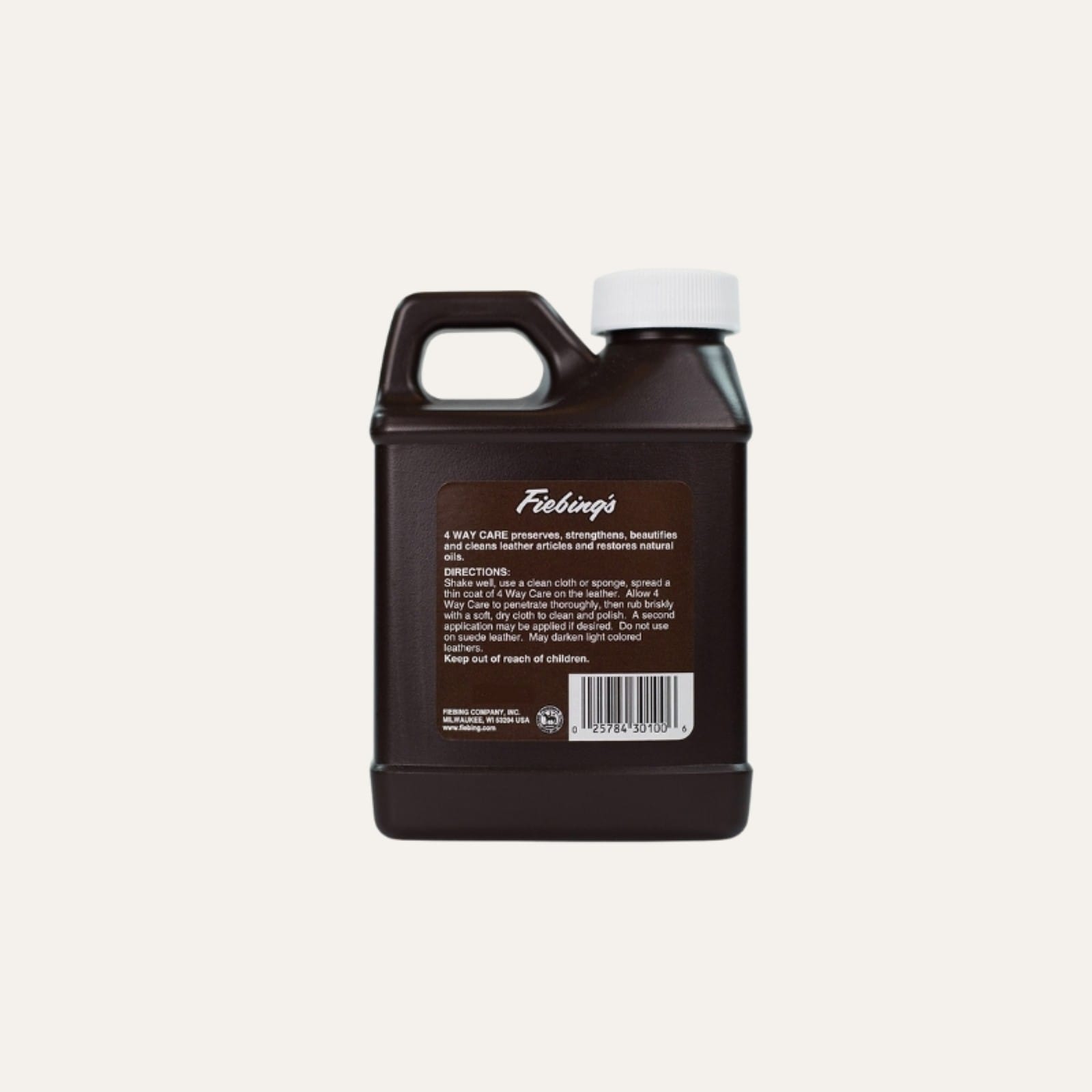 Back label of Fiebing’s 4-Way Care leather conditioner 236ml