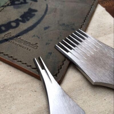 Kevin Lee pricking irons aligned on leather