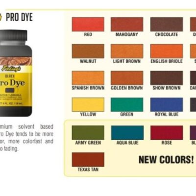 Fiebing's Pro Dye colour chart showing available colours