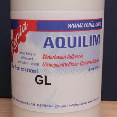 Renia Aquilim GL front label – flexible water-based stitching adhesive made in Germany