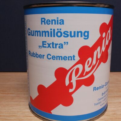 Renia Gummilösung Extra front label – solvent-based natural rubber cement for leatherwork
