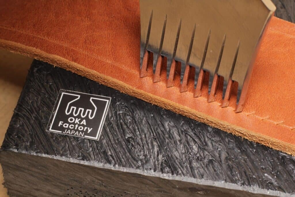Kevin Lee pricking irons on vegetable-tanned leather