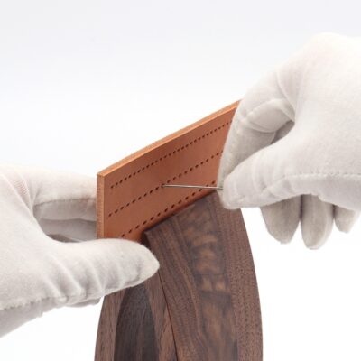Kevin Lee wooden stitching pony clamping leather panel for hand stitching