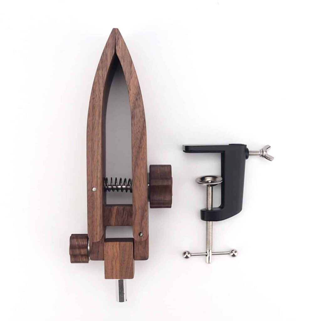 Kevin Lee wooden stitching pony with clamp – full product view