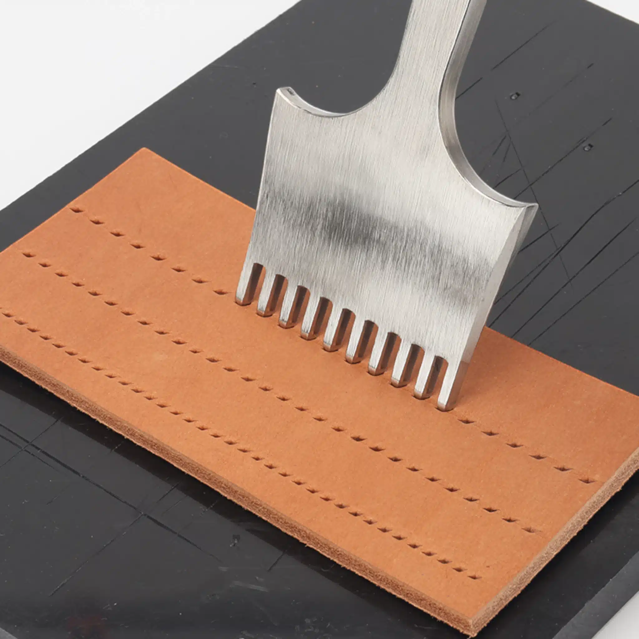 Kevin Lee 4mm diamond iron marking a stitch line on leather