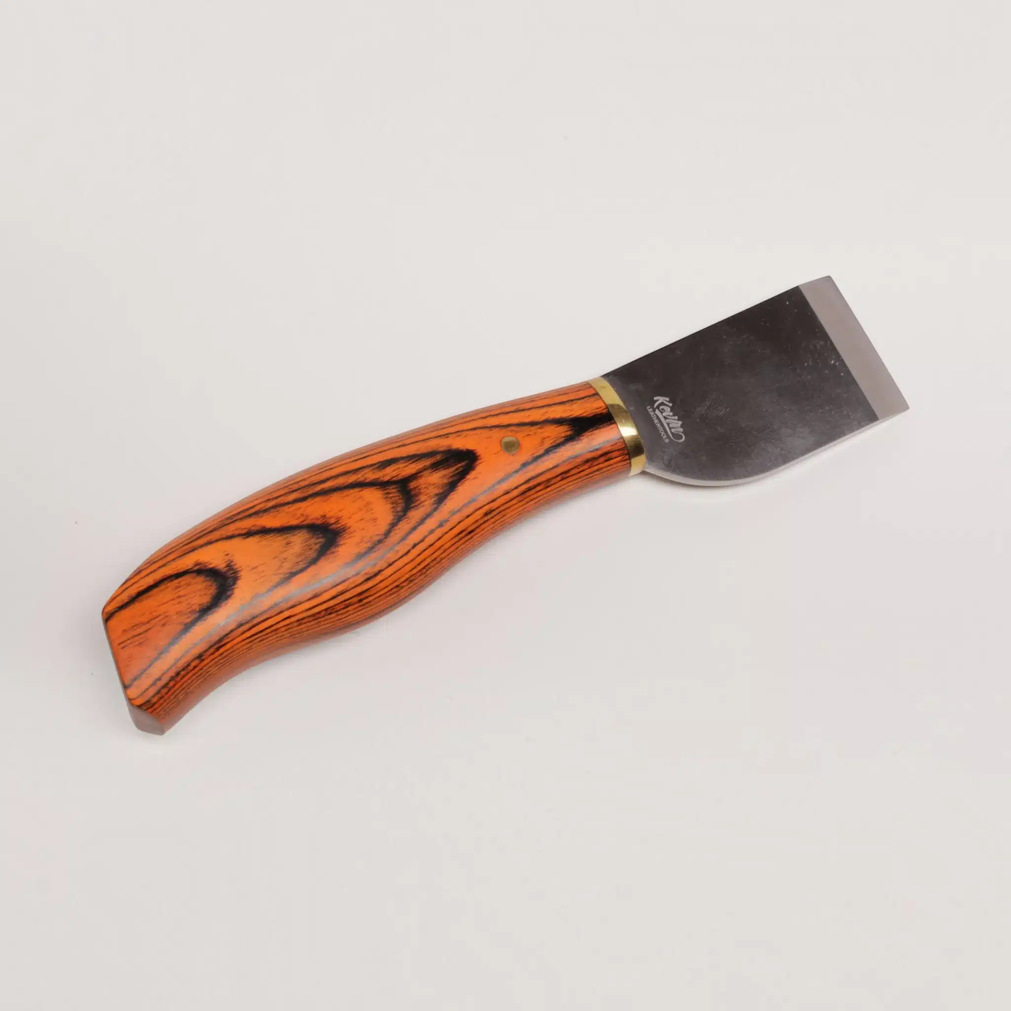 Kevin Lee premium Japanese-style knife, angled view showing wood handle