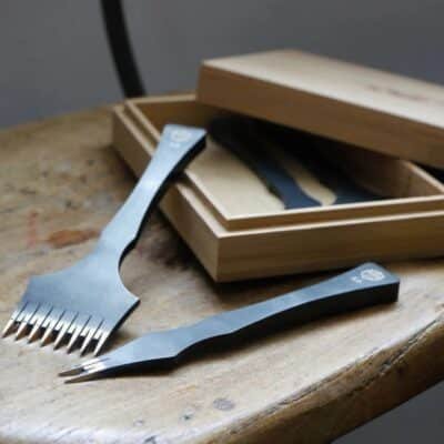 Kevin Lee 5mm diamond iron set with 2-tooth and 8-tooth irons in a wooden storage box