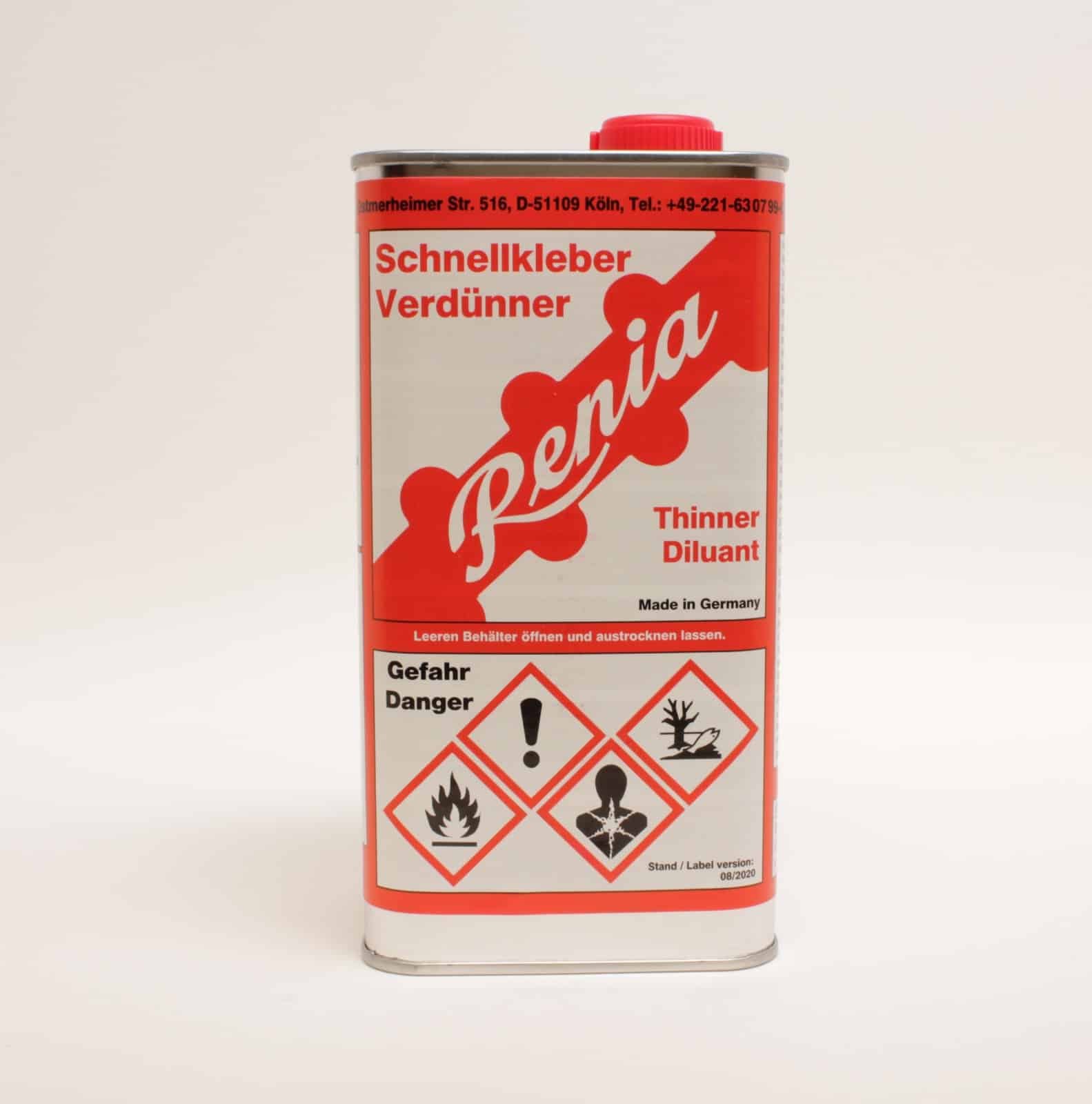 Front view of the Renia Adhesive Thinner 1L metal container