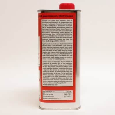 Renia Adhesive Thinner 1L – Product Information Opposite side of the Renia Adhesive Thinner 1L container showing product and safety information